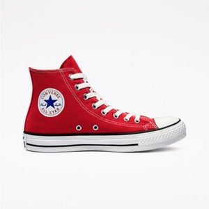 Red, high top, Converse all stars! Women’s size 11, men’s size 9 - Unisex.